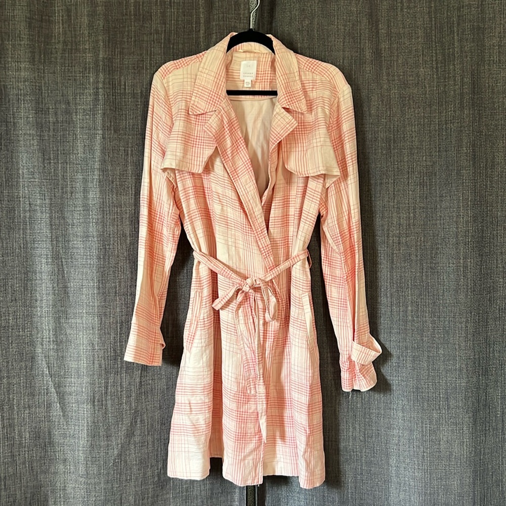 Lauren Conrad pink plaid trench coat lightweight size XXL belted